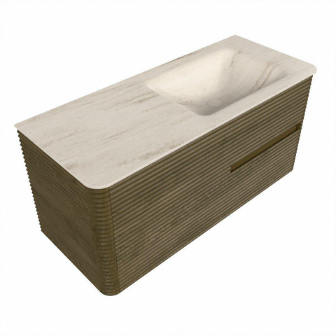 Mondiaz CIRO-DLUX Badkamermeubelset - 110x45x50cm - Solid surface wastafel Meli - 1 wasbak Rechts - 1 kraangat - 2 lades - Dusk SW1533143