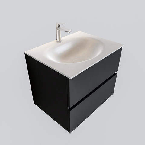 MONDIAZ VICA Badkamermeubelset - 60cm - 2 lades - wasbak Moon midden - 1 kraangat - solid surface darkgrey SW409690