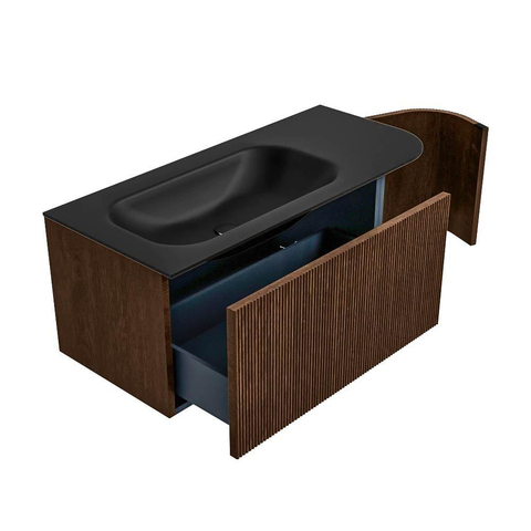 MONDIAZ KURVE Meuble de salle de bains 105 cm avec module 25 R couleur Walnut avec 1 tiroir et 1 porte. Lavabo BIG SMALL gauche sans trou de robinet Urban. SW1138491