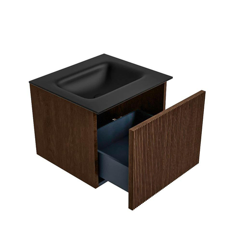 MONDIAZ KURVE Meuble de salle de bains 50 cm couleur Walnut avec 1 tiroir. Lavabo GRUNNE central 1 trou de robinet Urban. SW1138457