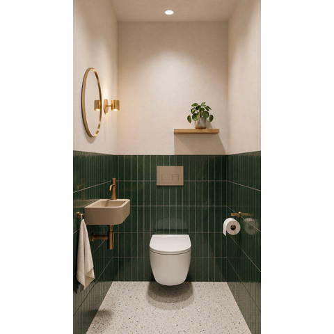 QeramiQ Dely Toiletset - 36.3x51.7cm - diepspoel - rimless - Geberit UP720 inbouwreservoir - softclose toiletzitting - bedieningsplaat beige - rechthoekige knoppen - wit mat SW1428179