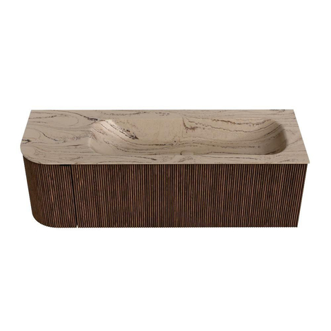 MONDIAZ KURVE-DLUX Meuble de salle de bains 135cm arrondi à gauche couleur Walnut avec 1 tiroir et 1 porte. Lavabo BIG MEDIUM à droite 1 trou de robinet Arena. SW1431226