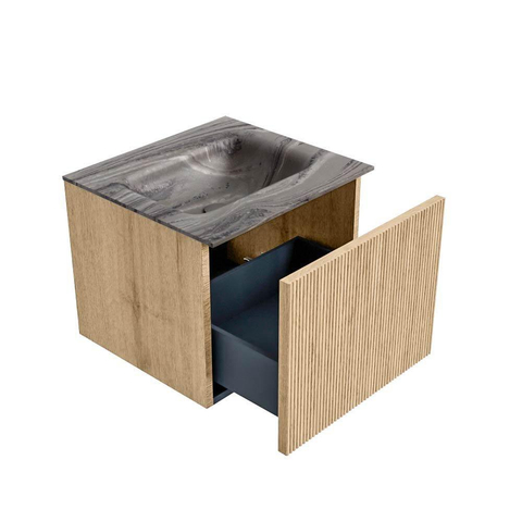 MONDIAZ KURVE-DLUX Meuble de salle de bains 50cm couleur Oak avec 1 tiroir et 0 porte. Lavabo GRUNNE Central sans trou de robinet Sombra. SW1433522