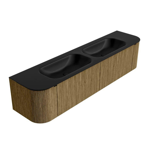Mondiaz KURVE Ensemble de meuble de salle de bains - 190x46x40cm - 2 tiroirs - 2 portes - lavabo solid surface - double - 2 trous de robinet - Dusk SW1414857