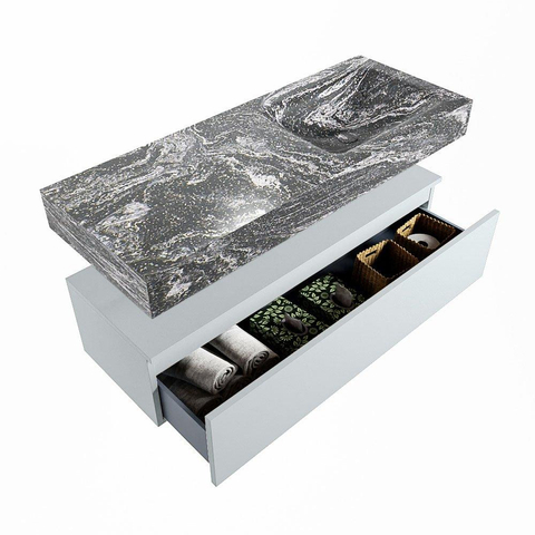 MONDIAZ ALAN - DLUX Badkamermeubelset - 120cm - onderkast - Clay - 1 lade - vrijhangende wastafel - wasbak rechts - 1 kraangat - Lava SW808779