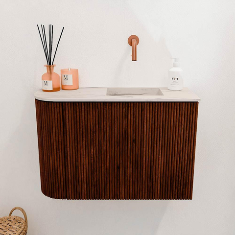 Mondiaz JOYA-DLUX 61.6cm toiletmeubel - ronding links kleur Ruby - Wastafel FAYE positie Rechts Zonder kraangat kleur Nata. SW1425457