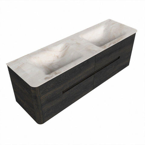 Mondiaz CIRO-DLUX Ensemble de meubles de salle de bains - 150x45x50cm - vasque solid surface Frappe - 2 vasques double - sans trous de robinet - 4 tiroirs - Shadow SW1532158