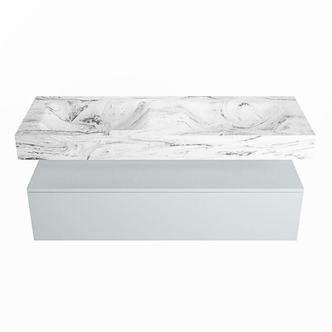 Mondiaz ALAN-DLUX Ensemble de meuble - 130cm - meuble Clay mat - 1 tiroir - Lavabo Cloud Glace suspendu - vasque Gauche et droite - 2 trous de robinet SW806385