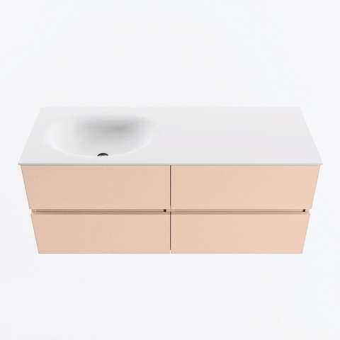 MONDIAZ VICA Ensemble meuble de salle de bains - 120cm - meuble bas rosee - 4 tiroirs - vasque moon gauche - sans trous de robinet - version haute 60cm - talc SW1080430