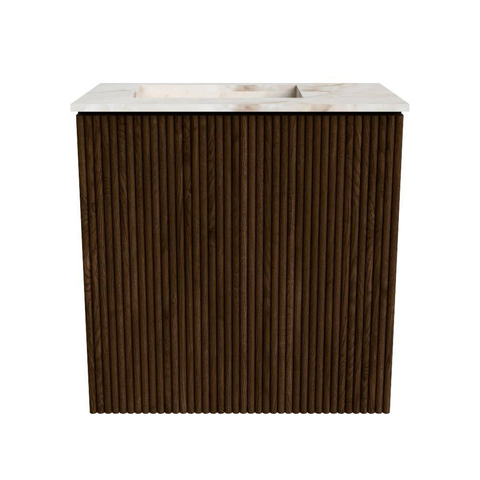 Mondiaz JOYA-DLUX 40cm toiletmeubel - kleur Walnut - Wastafel FAYE positie Links Zonder kraangat kleur Frappe. SW1422251