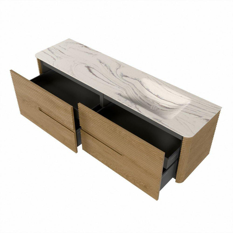 Mondiaz CIRO-DLUX Meuble de salle de bains - 170x45x50cm - plan vasque Solid surface Nata - 1 vasque à droite - sans trous de robinet - 4 tiroirs - Chêne SW1531484