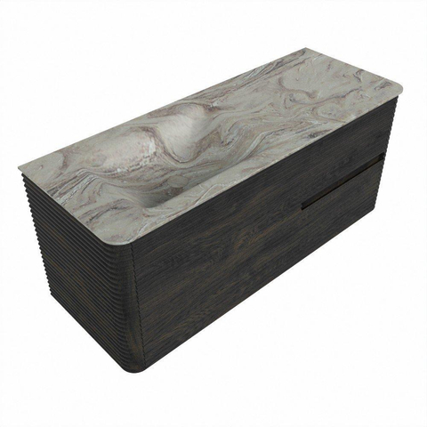 Mondiaz CIRO-DLUX Meuble de salle de bains - 120x45x50cm - plan-vasque solid surface Glace - 1 vasque à gauche - sans trous de robinet - 2 tiroirs - Shadow SW1532206