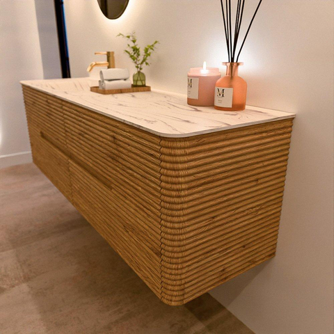 Mondiaz CIRO-DLUX Badkamermeubelset - 160x45x50cm - Solid surface wastafel Nata - 1 wasbak Links - 1 kraangat - 4 lades - Oak SW1531462