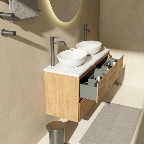 Saniclass Holz Pure Badkamermeubelset - 120x45x63cm - Dia marmeren wastafelblad gepolijst (wit) - 2 kraangaten - 4 lades - mat eiken natural (hout) SW1478369
