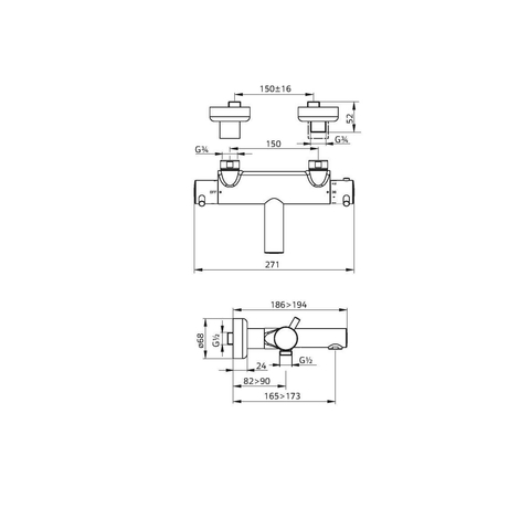Xenz Duero Badkraan 27.1cm thermostaat met omstel chroom Hoogglans SW104706