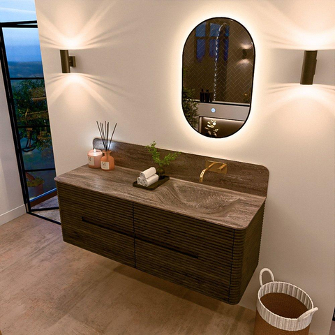 Mondiaz CIRO-DLUX Badkamermeubelset - 140x45x50cm - Solid surface wastafel Oza - 1 wasbak Rechts - zonder kraangaten - 4 lades - Shadow SW1532645