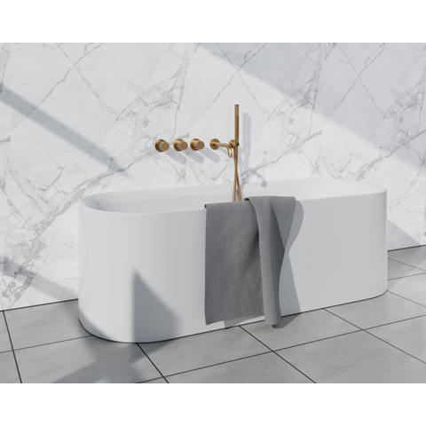 Fortifura Nebbio Badcombinatie-set - thermostaatkraan - wandaansluitbocht - met handdouchehouder - metalen doucheslang - staaf handdouche - uitloop - PVD - geborsteld messing (goud) SW1238096