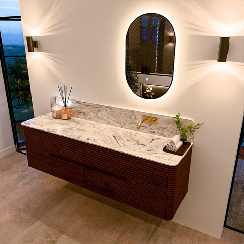 Mondiaz CIRO-DLUX Badkamermeubelset - 170x45x50cm - Solid surface wastafel Glace - 1 wasbak Rechts - zonder kraangaten - 4 lades - Ruby SW1531584