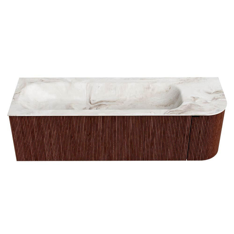 Mondiaz KURVE-DLUX Badkamermeubelset - 145x46x40cm - 1 lade - 1 deur - wastafel solid surface - links - zonder kraangat - Ruby SW1415664