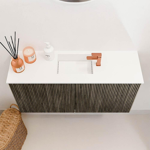 Mondiaz JOYA 80cm meuble de salle de bains - couleur Shadow - Vasque FAYE position Milieu 1 trou de robinet couleur Talc SW1421409