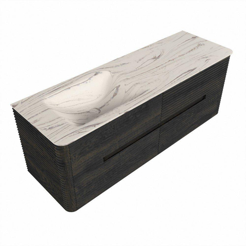 Mondiaz CIRO-DLUX Meuble de salle de bains - 140x45x50cm - Vasque en solid surface Nata - 1 lavabo à gauche - sans trous de robinet - 4 tiroirs - Shadow SW1532590
