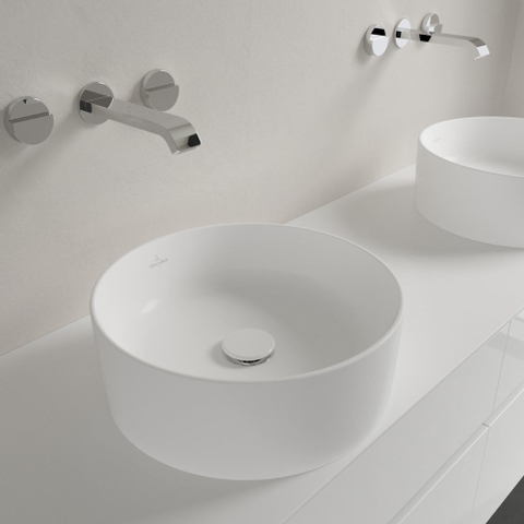 Villeroy & Boch Collaro opzetwastafell rond - diameter 40cm - zonder overloop - zonder kraangat CeramicPlus - Stone White (mat wit) SW336043
