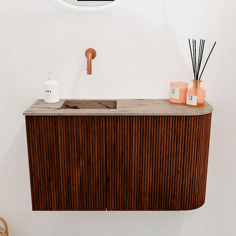 Mondiaz JOYA-DLUX 71.6cm toiletmeubel - ronding rechts kleur Ruby - Wastafel FAYE positie Links Zonder kraangat kleur Arena. SW1425298