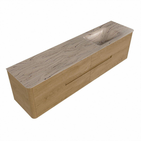 Mondiaz CIRO-DLUX Meuble de salle de bains - 190x45x50cm - Plan vasque solid surface Arena - 1 bassin à droite - sans trous de robinetterie - 4 tiroirs - Chêne SW1531407