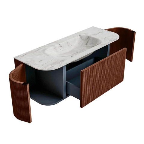 Mondiaz KURVE-DLUX Badkamermeubelset - 120x46x40cm - 1 lade - 2 deuren - wastafel solid surface - midden - 1 kraangat - Ruby SW1415793