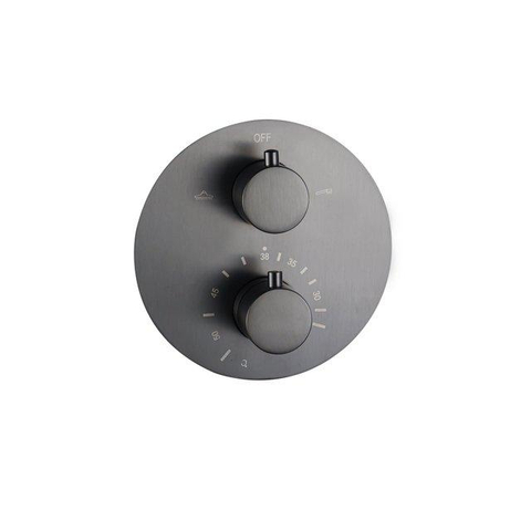 Fortifura Calvi Ensemble de douche à encastrer - rond - thermostatique - bras plafond - douche principale de 25 cm - douchette à main - flexible de douche en métal - Gunmetal PVD brossé SW1244280