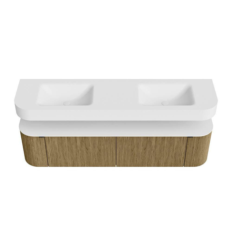 MONDIAZ THOR 180cm meuble de salle de bains arrondi gauche + droite couleur Dusk avec 2 tiroirs et 2 portes. Vasque suspendue CLOUD Double sans trou de robinet couleur Talc. SW1465990