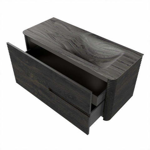 Mondiaz CIRO-DLUX Badkamermeubelset - 110x45x50cm - Solid surface wastafel Sombra - 1 wasbak Rechts - 1 kraangat - 2 lades - Shadow SW1532756