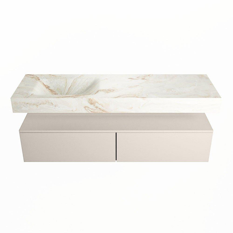 Mondiaz ALAN-DLUX Ensemble de meuble - 150cm - meuble Linen mat - 2 tiroirs - Lavabo Cloud Frappe suspendu - vasque Gauche - 1 trou de robinet SW805063