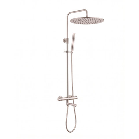 Fortifura Calvi Regendoucheset - thermostatisch - 30cm hoofddouche - gladde slang - staaf handdouche - draaibare baduitloop - Geborsteld RVS PVD SW1592521