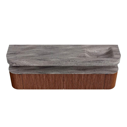 MONDIAZ THOR-DLUX 200cm meuble de salle de bains arrondi gauche + droite couleur Ruby avec 2 tiroirs et 2 portes. Vasque suspendue CLOUD Droite sans trou de robinet couleur Oza. SW1467199