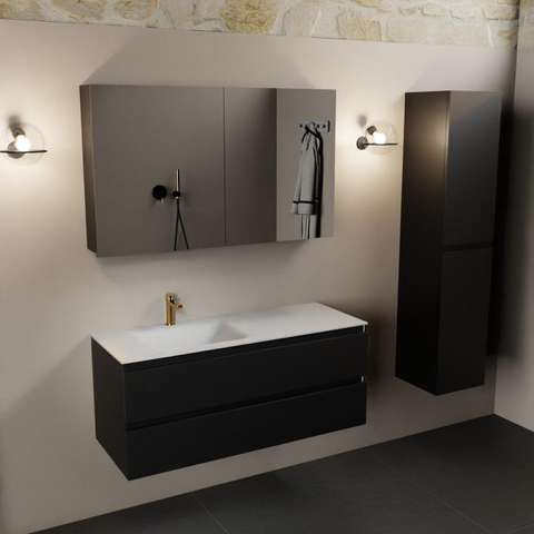 Mondiaz Aivy badmeubelset - 120x45x50cm - 1 kraangat - 1 wasbak talc Solid surface - Links - 2 lades - Met spiegelkast - MDF Urban SW892179