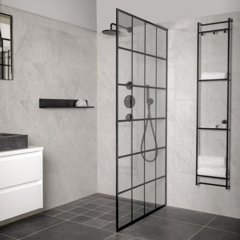 Proline Wandframe Stalen inclusief 2 handdoekhaakjes 33x11x169cm Mat zwart SHOWROOMMODEL SHOW25364