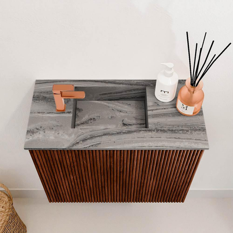 Mondiaz JOYA-DLUX 50cm toiletmeubel - kleur Ruby - Wastafel FAYE positie Links 1 kraangat kleur Sombra. SW1425645