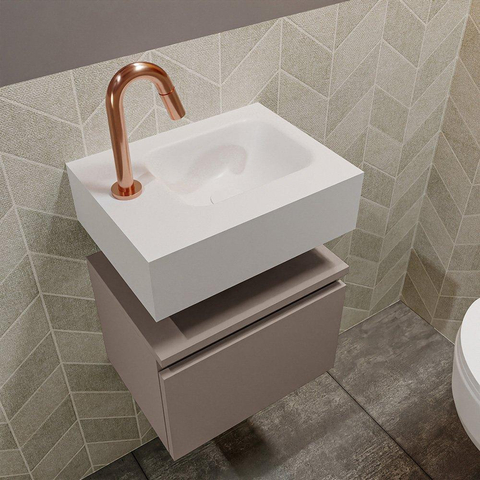 MONDIAZ ANDOR Toiletmeubel 40x30x30cm met 1 kraangaten 1 lades smoke mat Wastafel Lex rechts Solid Surface Wit SW474014