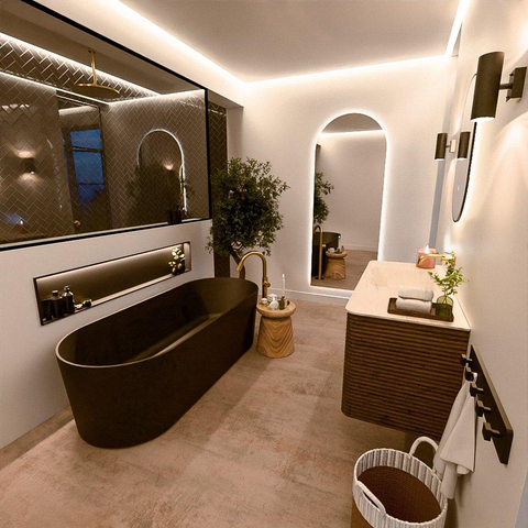 Mondiaz CIRO-DLUX Meuble de salle de bains - 110x45x50cm - Plan vasque Solid surface Meli - 1 vasque à gauche - sans trous de robinet - 2 tiroirs - Dusk SW1533149