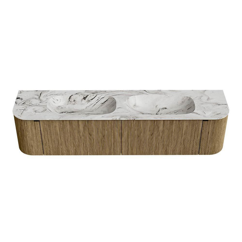 Mondiaz KURVE-DLUX Ensemble de meuble de salle de bains - 190x46x40cm - 2 tiroirs - 2 portes - vasque solid surface - double - sans trou de robinet - Dusk SW1415520
