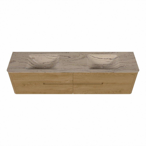Mondiaz CIRO-DLUX Ensemble de meuble de salle de bains - 190x45x50cm - Plan vasque solid surface Arena - 2 bassins Double - 2 trous de robinet - 4 tiroirs - Chêne SW1531368