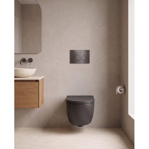 QeramiQ Dely Swirl Toiletset - 36.3x51.7cm - Geberit UP720 Duofix Sigma inbouwreservoir - 35mm zitting - bedieningsplaat gunmetal - ronde knoppen - mat zwart SW1413969