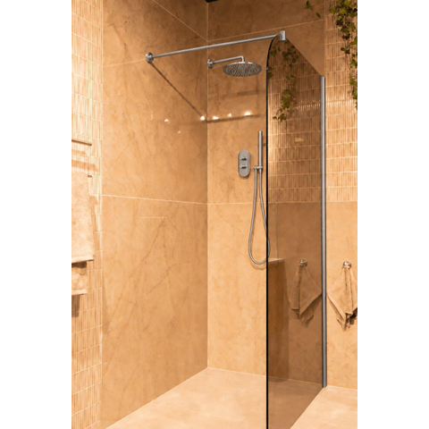 Fortifura Galeria inloopdouche - 110x200cm - afgerond - rookglas - 8mm - wandarm - geborsteld rvs SW1420868