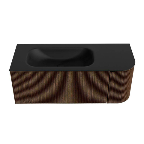 MONDIAZ KURVE Meuble de salle de bains 115 cm avec module 25 R couleur Walnut avec 1 tiroir et 1 porte. Lavabo BIG SMALL gauche 1 trou de robinet Urban. SW1138482