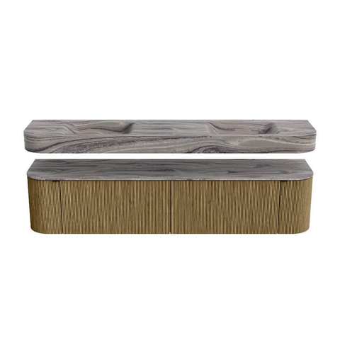 MONDIAZ THOR-DLUX 200cm meuble de salle de bains arrondi gauche + droite couleur Dusk avec 2 tiroirs et 2 portes. Vasque suspendue CLOUD Double sans trou de robinet couleur Sombra. SW1467279