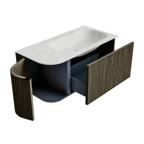 Mondiaz KURVE-DLUX Ensemble de meuble de salle de bains - 95x46x40cm - 1 tiroir - 1 porte - vasque solid surface - droite - sans trou de robinet - Shadow SW1414415