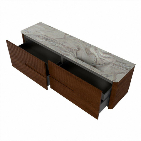Mondiaz CIRO-DLUX Badkamermeubelset - 180x45x50cm - Solid surface wastafel Glace - 1 wasbak Rechts - 1 kraangat - 4 lades - Ruby SW1531690
