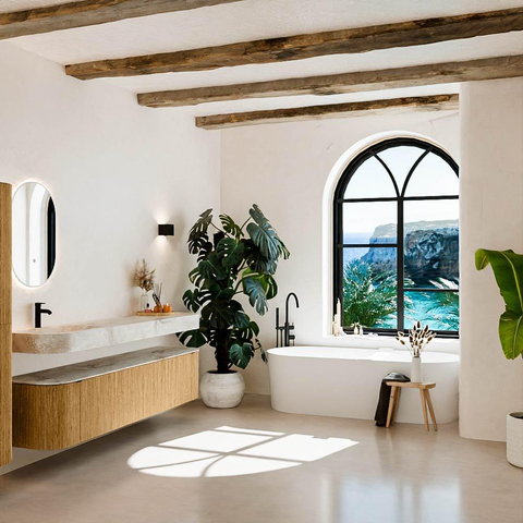 MONDIAZ THOR-DLUX 200cm meuble de salle de bains arrondi gauche + droite couleur Chêne avec 2 tiroirs et 2 portes. Vasque suspendue CLOUD Gauche 1 trou de robinet couleur Frappe. SW1466933
