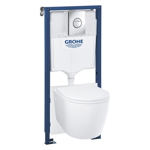 Grohe Solido Start Round ensemble WC à chasse profonde - sans rebord - réservoir encastré Grohe Solido - abattant WC softclose - plaque de commande chrome SW1244473
